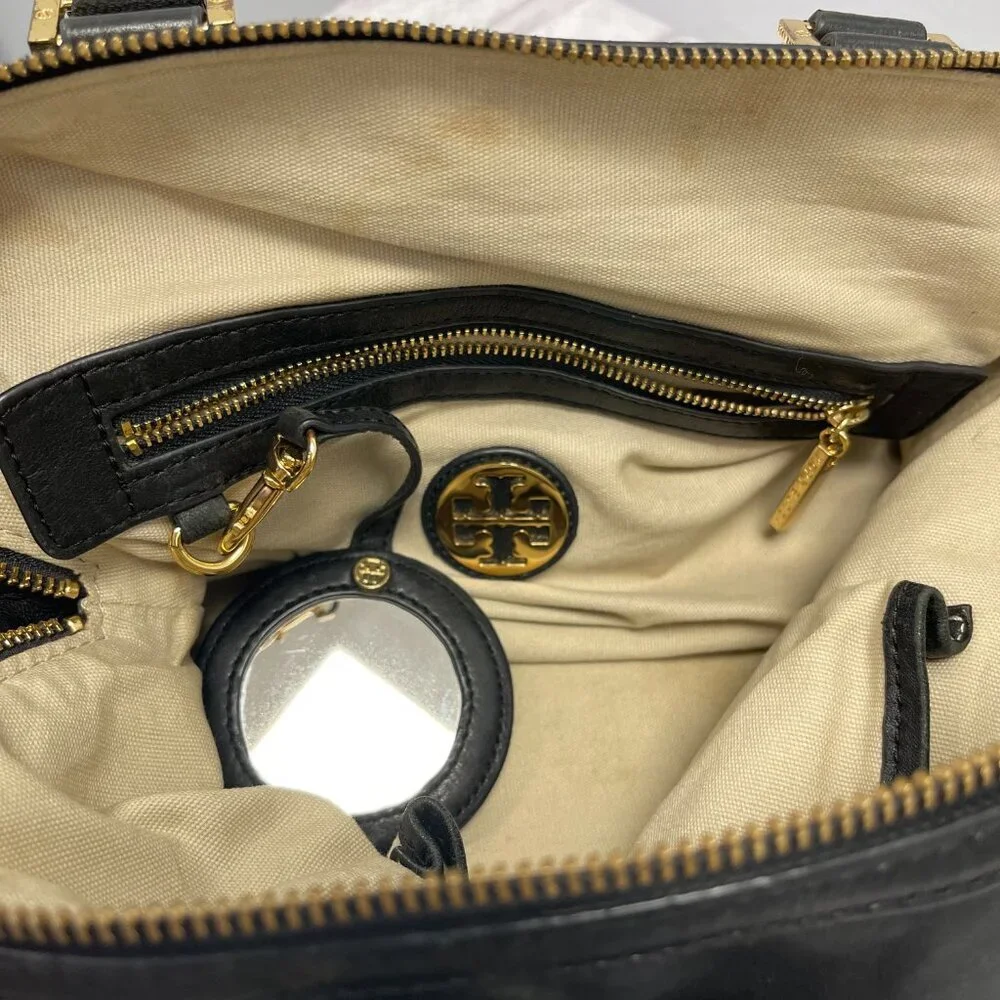 Tory Burch Top Handle Satchel in Black Leather w/ Gold-tone Chain - Preowned